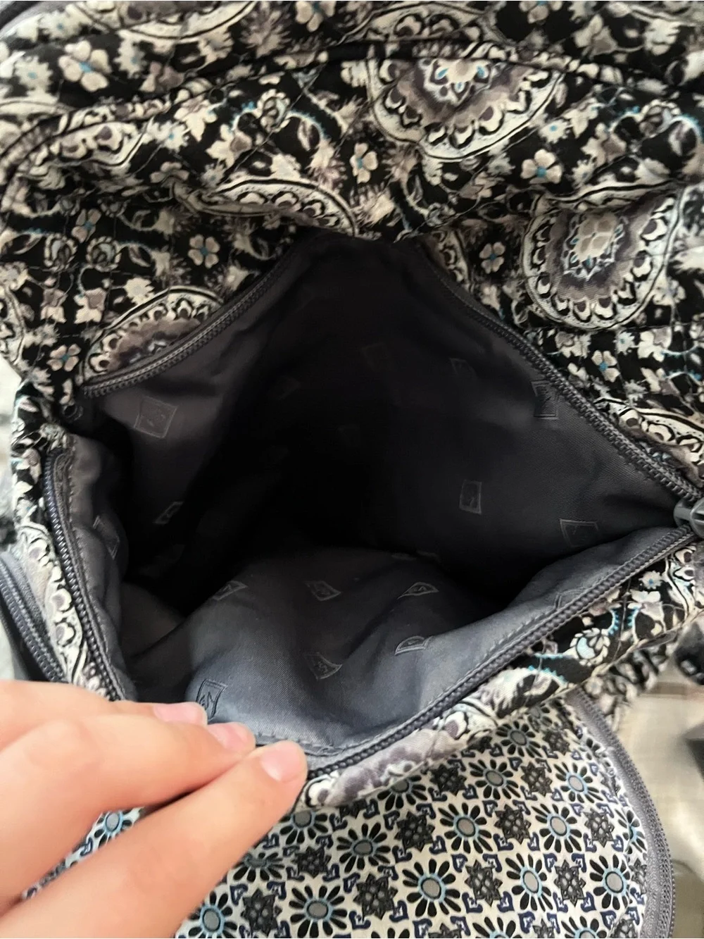 Vera Bradley Black and Gray Medallion Quilted Backpack
